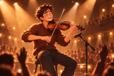 Violinista usando repertorios organizados